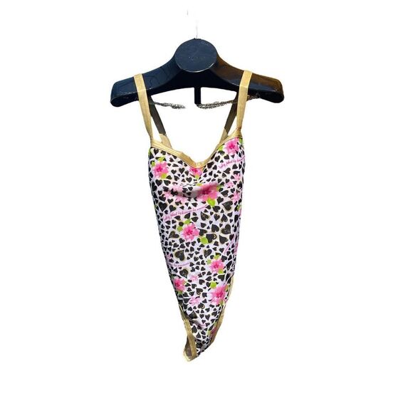 Baby Phat Pink Floral Black Gold Harts One Piece Size XL - Picture 1 of 9